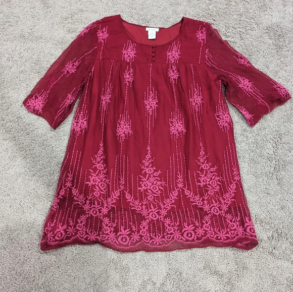 Sundance Tops - Sundance pink red embroidered tunic top size medium